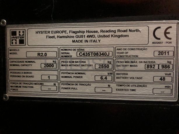 Retrátil Hyster · Elétrico · Ano 2011