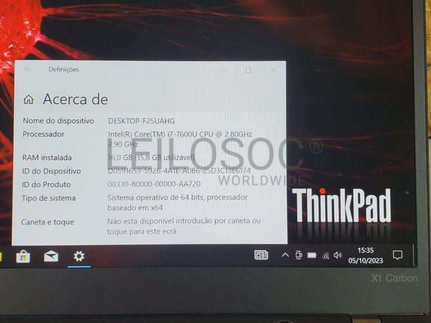 Portátil Lenovo ThinkPad X1 Carbon Quinta Geração