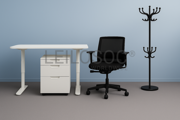 1 Bureau réglable + 1 Chaise pivotante + 1 Porte-manteau + 1 Caisson