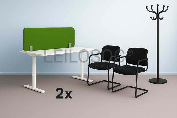 2 Bureaux réglables + 2 Chaises + 1 Séparateur de bureau + 1 Porte-manteau
