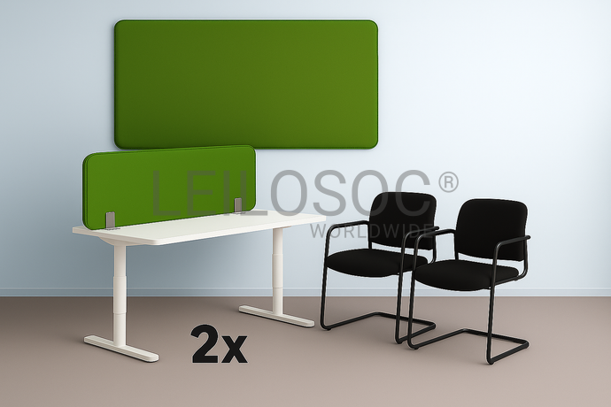 2 Bureaux réglables + 2 Chaises + 1 Panneau acoustique + 1 Séparateur de bureau