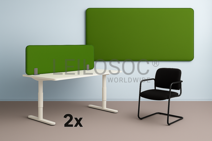 2 Bureaux réglables + 1 Chaise + 1 Panneau acoustique + 1 Panneau séparateur de bureau