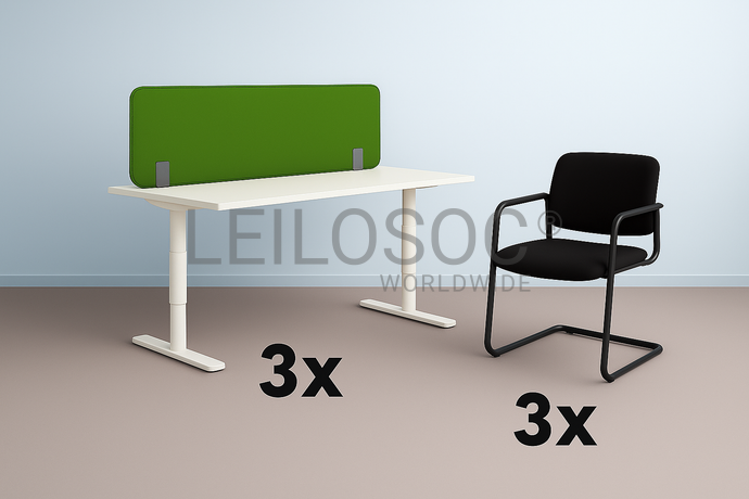3 Bureaux réglables + 3 Chaises + 1 Séparateur de bureau