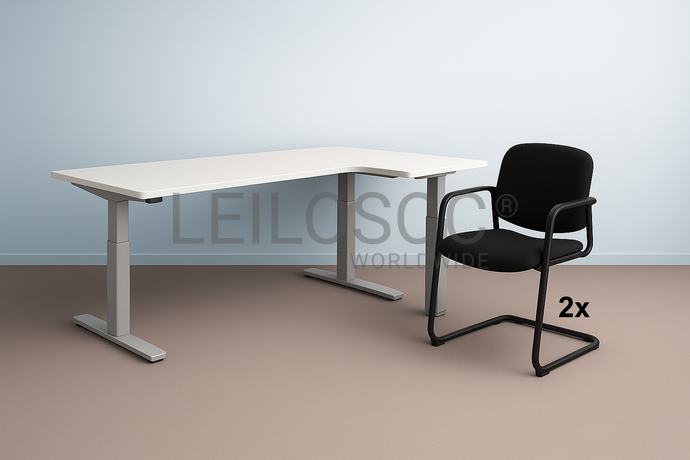 1 Bureau d’angle Trosellie + 1 Table en bois + 2 Chaises