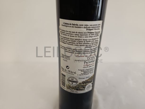 Garrafa de vinho tinto Próspero Superior Douro 2000