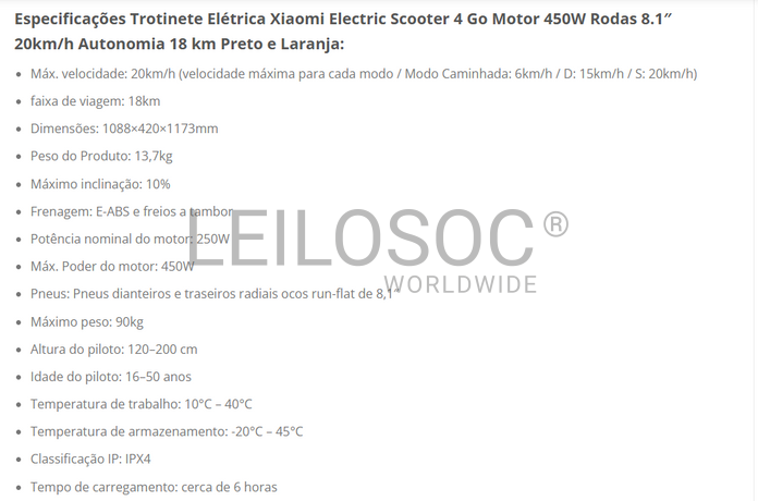 Eletric Scooter Xiaomi 4 Go