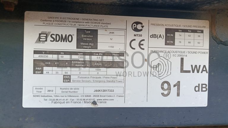 Gerador SDMO J44K - 2012