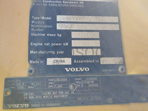 Pá carregadora — Volvo L120G — 2019