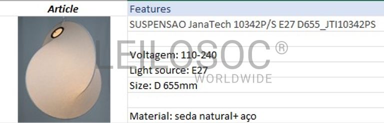 Candeeiro de Suspensão JanaTech 10342P/S E27 D655