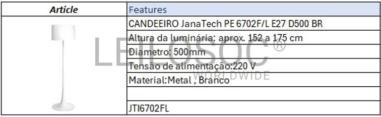 Fotografia 7 de 7: Candeeiro JanaTech PE 6702F/L E27 D500 BR