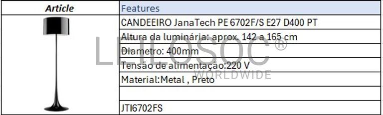 Fotografia 5 de 5: Candeeiro JanaTech PE 6702F/S E27 D400 PT
