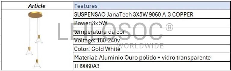 Fotografia 4 de 4: Candeeiro de Suspensão JanaTech 3X5W 9060 A-3 COPPER