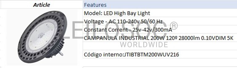 Fotografia 2 de 7: CAMPANULA INDUSTRIAL 200W 120º 28000lm 0.10VDIM 5K