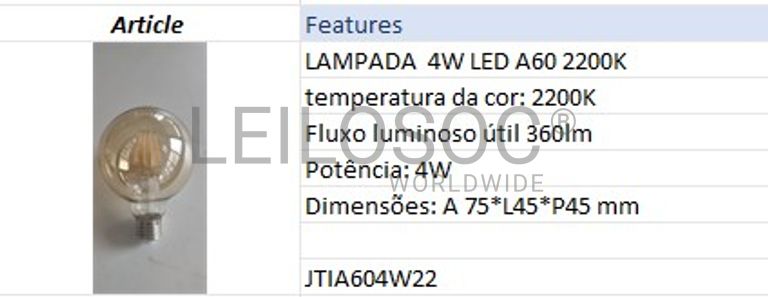 LAMPADA JanaTech 4W LED G95 2200K