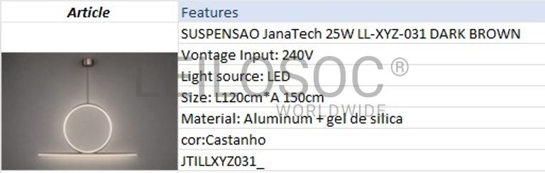 Candeeiro de Suspensão JanaTech 25W LL-XYZ-031 DARK BROWN