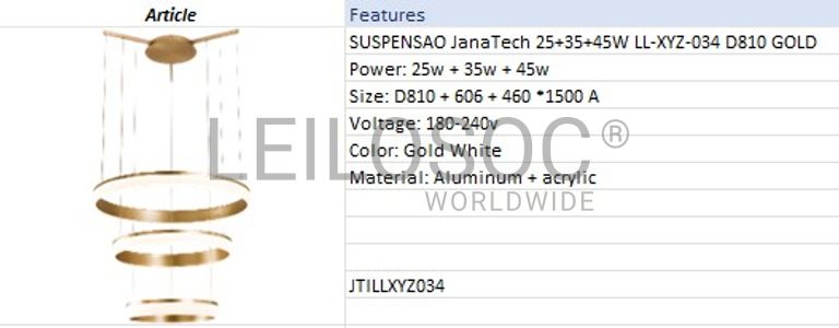 Fotografia 4 de 4: Candeeiro de Suspensão JanaTech 25+35+45W LL-XYZ-034 D810 GO