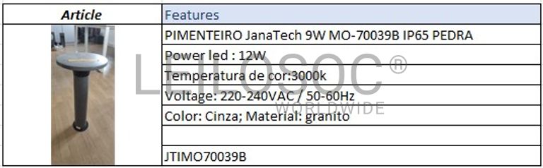 Fotografia 3 de 7: Candeeiro Pimenteiro JanaTech 12W MO-7039B IP65 PEDRA